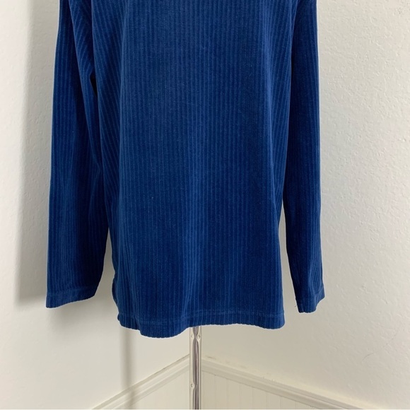 Vintage Ribbed Velour Blue 3/4 Zip Long Sleeve Shirt Sz S Mock Neck - Picture 7 of 17